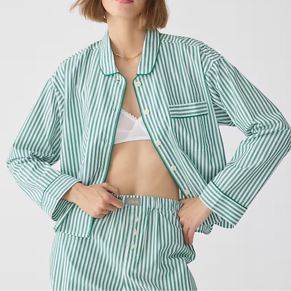J. Crew Long-sleeve cropped pajama pant set in striped cotton poplin